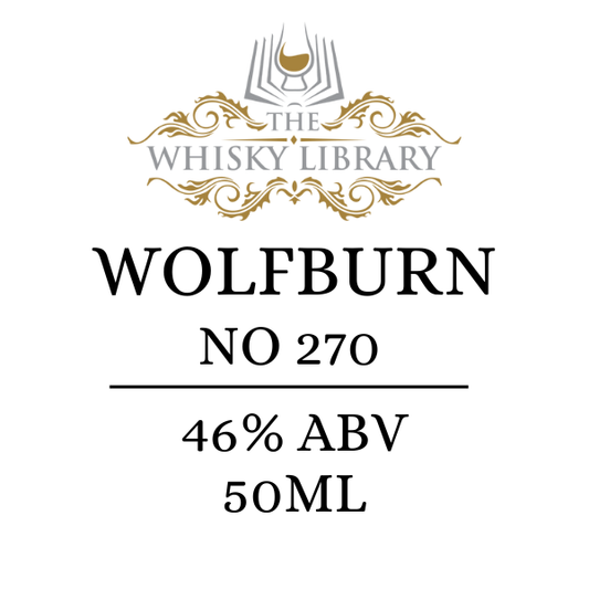 Wolfburn No 270 whisky label with branding on a white background
